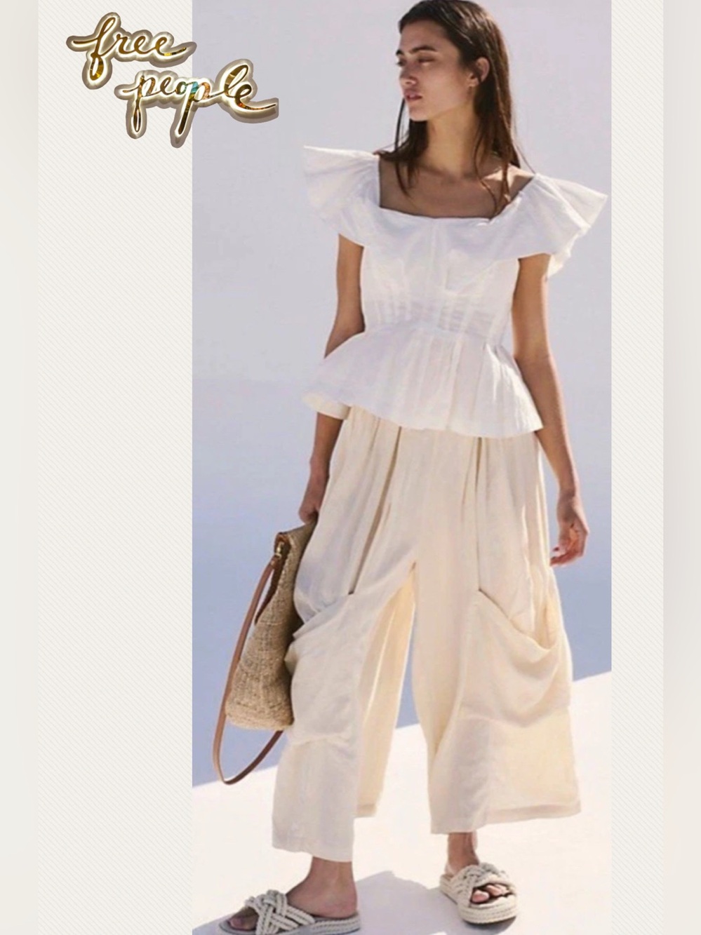 NWOT Free People Bonjour Babe Top Ivory White Small